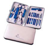 Unisex Stainless Steel 15 Piece Sets Metallic Blue Manicure Pedicure Set - Amedeo Exclusive